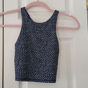 All in Motion Cropped Tank navy blue white polka dot SZ M (8) NWT